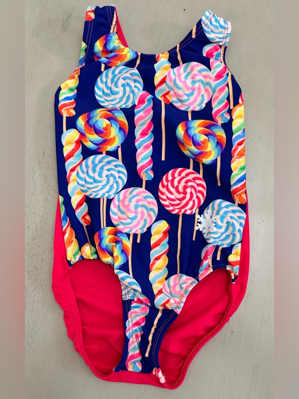 Snowflake Design Leotard Girls Gymnastics Navy & Hot Pink Lollipop Print